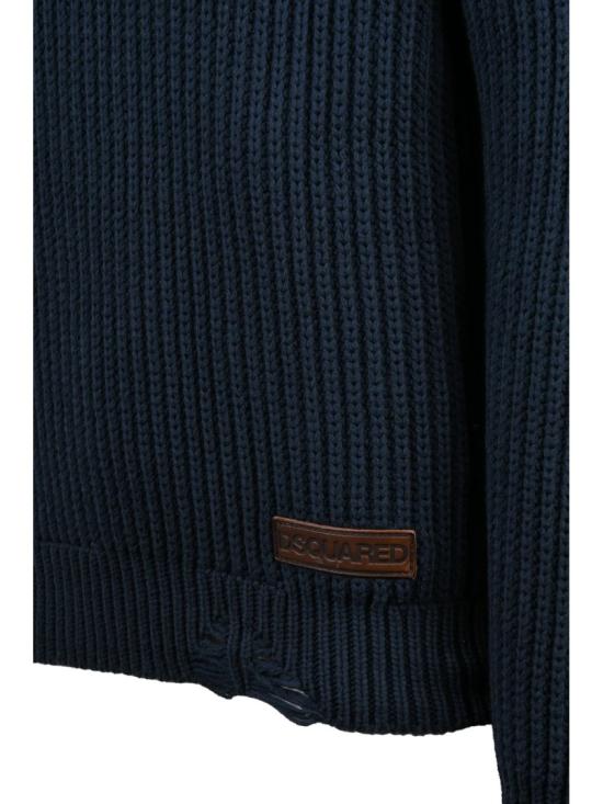 25FW 디스퀘어드2 니트웨어 가죽 디테일이 있는 골지 하이넥 니트 스웨터 - DSQUARED2