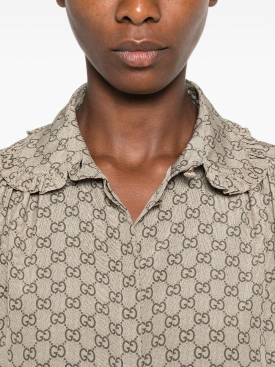 26FW 구찌 프린트 실크 크레이프 드 신 셔츠 A005Y5ZAVRI 2270 BEIGE - GUCCI