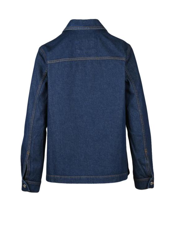 25FW 메종키츠네 데님 구조적인 디자인과 자수 로고가 돋보이는 블루  코트 - MAISON KITSUNE