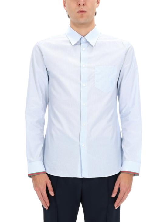  구찌 웹 디테일 스트라이프 코튼 셔츠 852707 ZAS5W4305 Blue - GUCCI