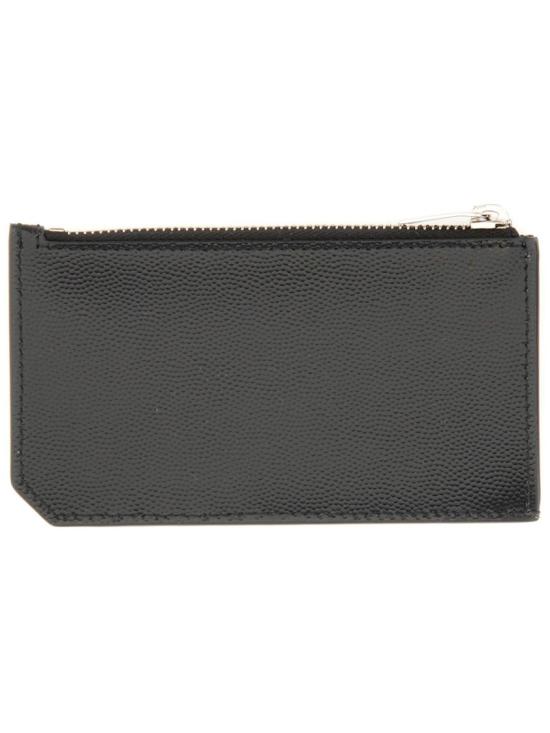  생로랑 그랑 드 뿌드르 엠보스드 레더 프라그망 지퍼 카드 케이스 609362 BTY0N1000 Black - SAINT LAURENT