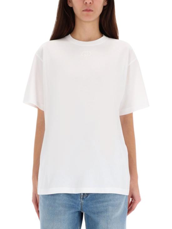  구찌 로고 자수 코튼 저지 반팔 티셔츠 837959 XJHJR9692 White