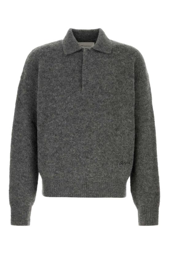26FW 아미 알파카 아미 롱 슬리브 폴로 스웨터 HPL405KN0021 A189 Grey