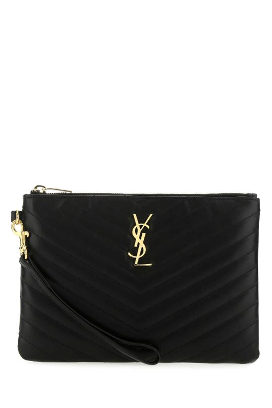 26FW 생로랑 마틀라세 레더 골드 모노그램 A5 파우치 379039CWU01 1000 BLACK