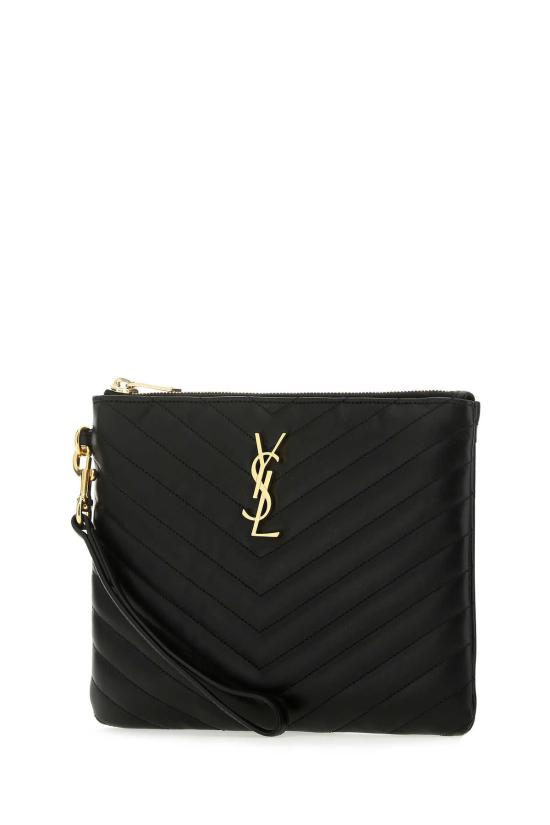 26FW 생로랑 마틀라세 레더 골드 모노그램 A5 파우치 379039CWU01 1000 BLACK - SAINT LAURENT
