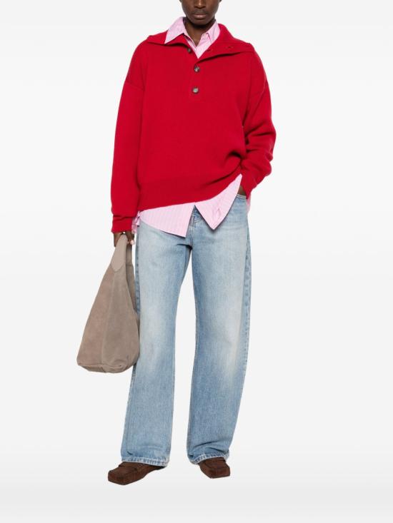  아미 브라운 하이 버튼 칼라 울 스웨터 UKS885DKN0192A186 AI26 RED - AMI