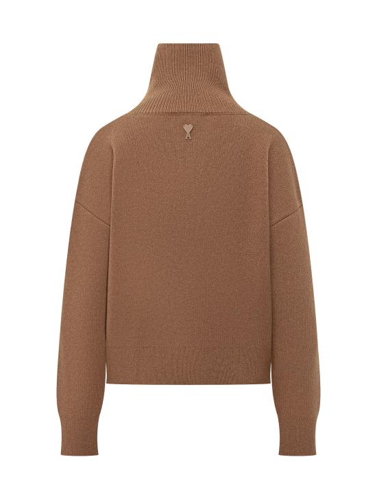 26FW 아미 브라운 하이 버튼 칼라 울 스웨터 UKS885KN0192 280 CAMEL - AMI