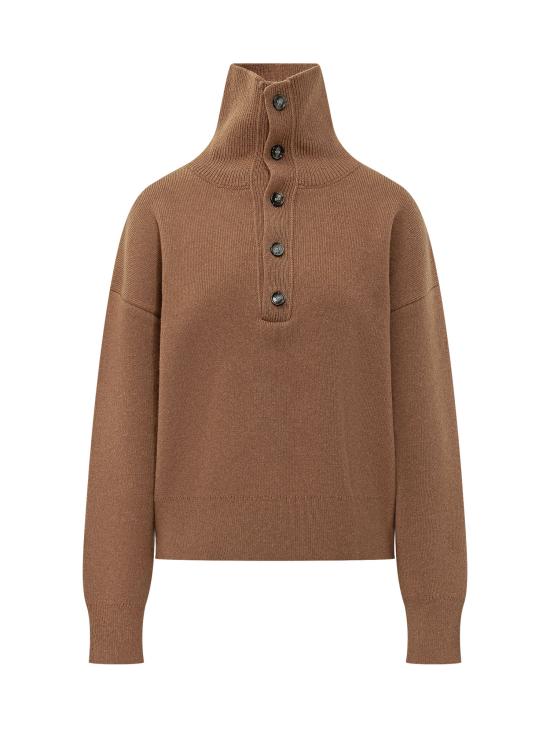 26FW 아미 브라운 하이 버튼 칼라 울 스웨터 UKS885KN0192 280 CAMEL
