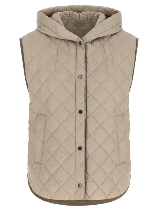 26FW 브루넬로 쿠치넬리 Thermore® 매트 나일론 퀼팅 후드 웨이스트코트 MR4057999PC2613 Beige