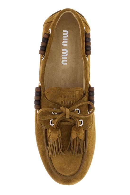 26FW 미우미우 스웨이드 태슬 장식 덱 슈즈 5D518EF005054 F0393 BROWN - MIU MIU