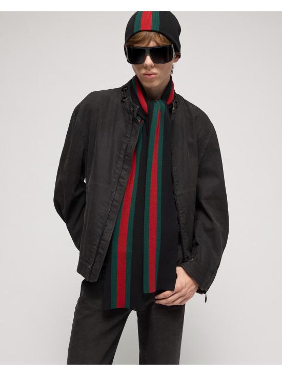 26FW 구찌 스트라이프 울 캐시미어 자카드 스카프 A007FJ4GALH 1066 NERO - GUCCI