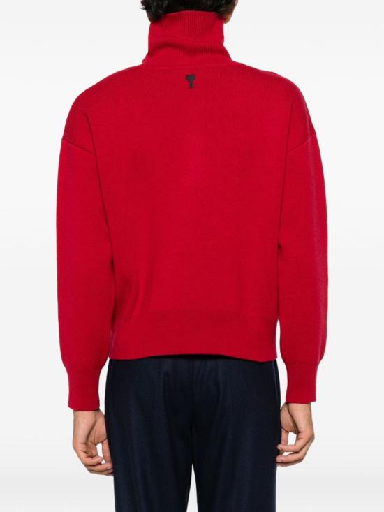  아미 브라운 하이 버튼 칼라 울 스웨터 UKS885DKN0192A186 AI26 RED - AMI