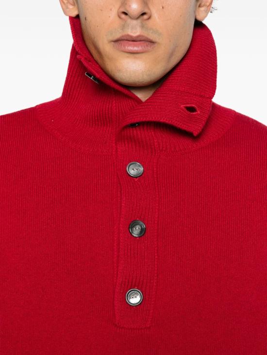  아미 브라운 하이 버튼 칼라 울 스웨터 UKS885DKN0192A186 AI26 RED - AMI