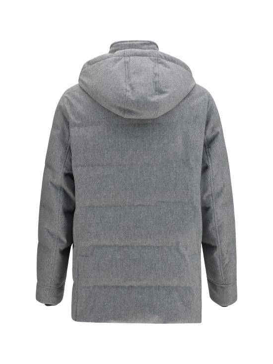 26FW 브루넬로 쿠치넬리 본디드 울 플란넬 탈부착 후드 다운 자켓 MM4701823 CF427 GRIGIO CHIARO PIOMBO - BRUNELLO CUCINELLI