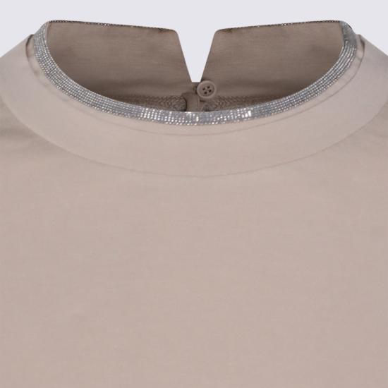 26FW 브루넬로 쿠치넬리 콘트라스트 트림 코튼 티셔츠 M0T18BD200 C8539 TALCO - BRUNELLO CUCINELLI