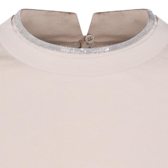 26FW 브루넬로 쿠치넬리 콘트라스트 트림 코튼 티셔츠 M0T18BD200 C8539 TALCO - BRUNELLO CUCINELLI