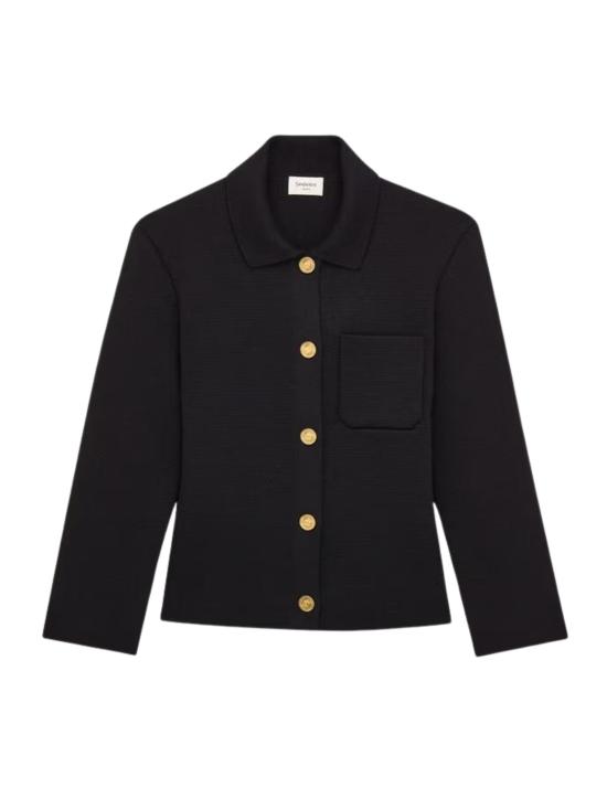 26FW 생로랑 카산드라 메달리온 버튼 울 폴로 카디건 자켓 A0044Z Y76TR1000 NAVY