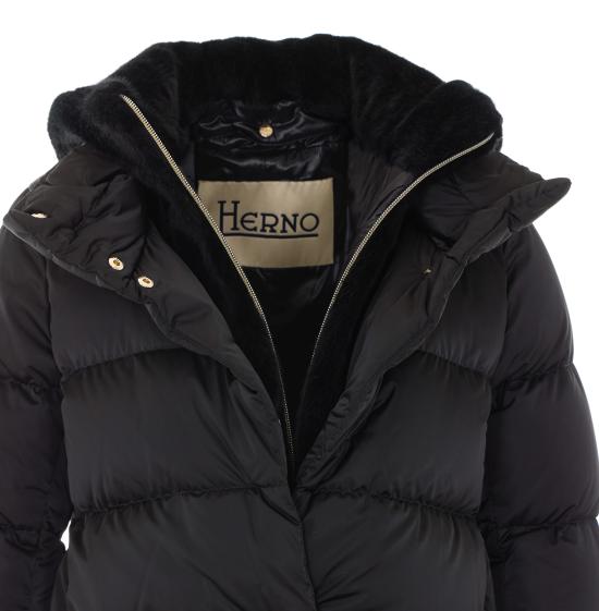 26FW 에르노 새틴 & 뉴 레이디 퍼 A셰이프 다운 자킷 PI001934D 12170Z9300 BLACK - HERNO