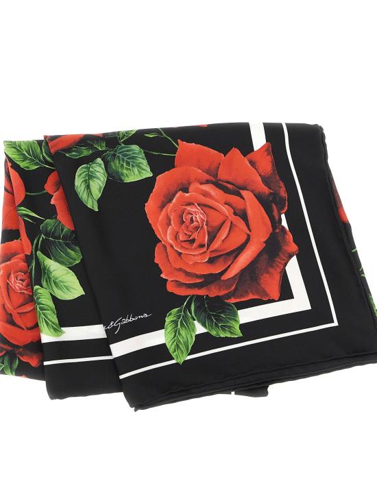 26FW 돌체앤가바나 머플러/스카프 로즈 스카프 앤 풀라드 블랙 - DOLCE & GABBANA