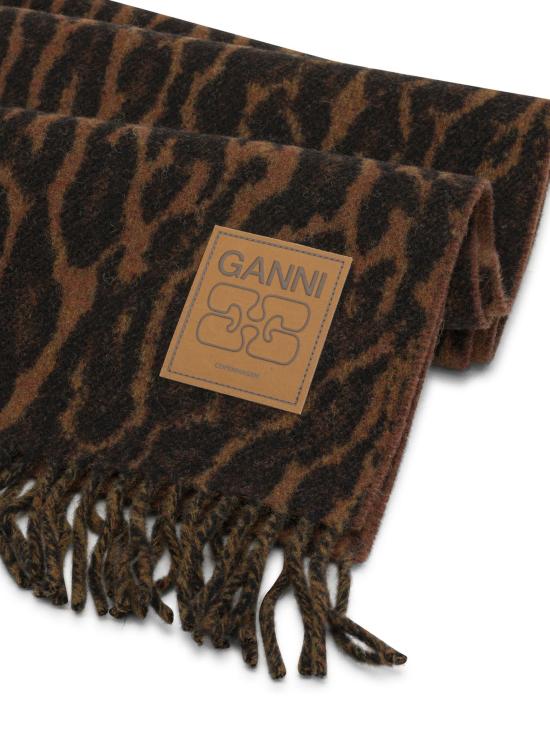 26FW 가니 머플러/스카프 프린지와 로고가 있는 스카프 Sciarpe & Foulard 브라운 - GANNI