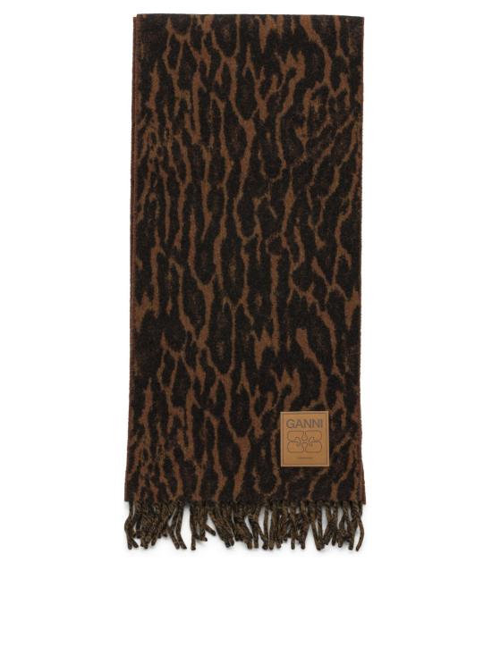 26FW 가니 머플러/스카프 프린지와 로고가 있는 스카프 Sciarpe & Foulard 브라운