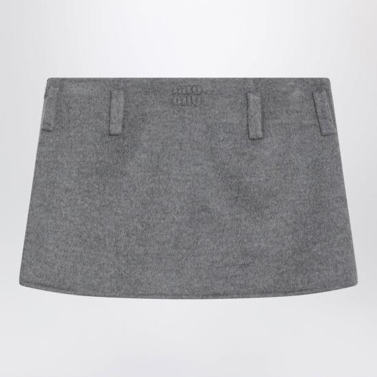 26FW 미우미우 슬릿 울 캐시미어 미니 스커트 MG2750OOO15Q8 F0031 GREY - MIU MIU
