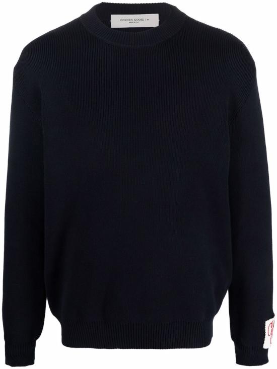 26FW 골든구스 로고 코튼 라운드넥 스웨터 GMP00841P00066250486 DARK BLUE