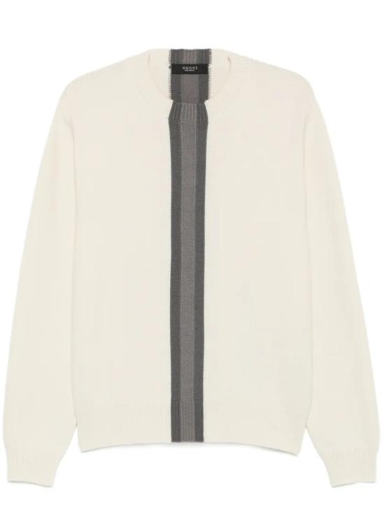 26FW 구찌 스트라이프 디테일 크루넥 울 스웨터 864572XKFG6 9052 WHITE