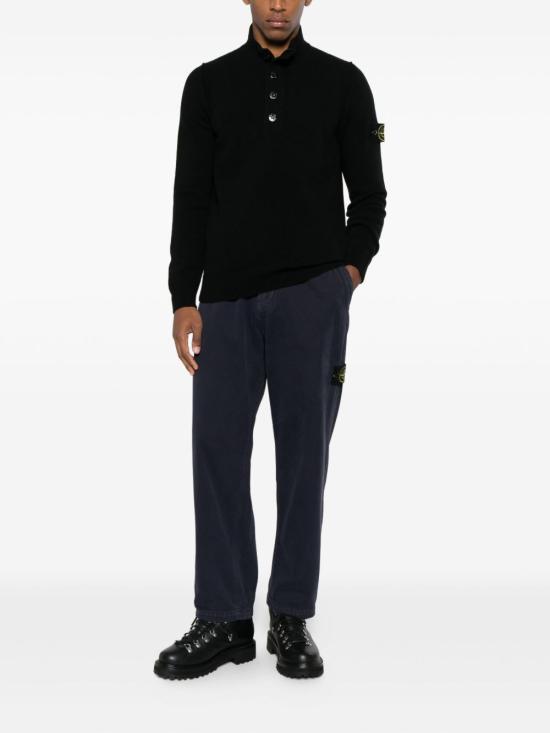 26FW 스톤 아일랜드 로고 패치 하이넥 버튼 울 스웨터 L2S155100040S00A3 V0029 BLACK - STONE ISLAND