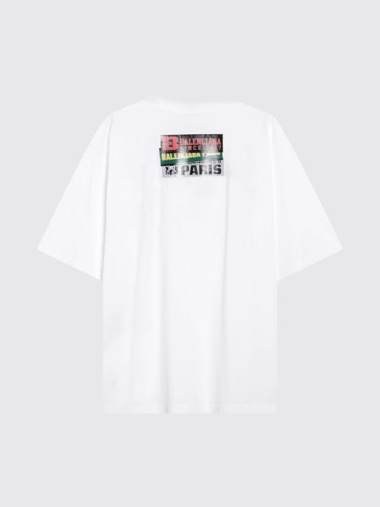 26FW 발렌시아가 범퍼 스티커 미디움 핏 티셔츠 764235TUVS3 9000 White - BALENCIAGA