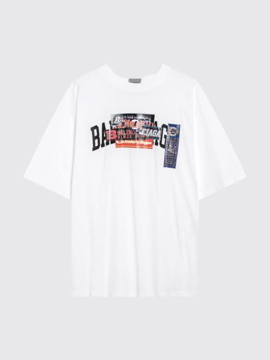 26FW 발렌시아가 범퍼 스티커 미디움 핏 티셔츠 764235TUVS3 9000 White - BALENCIAGA