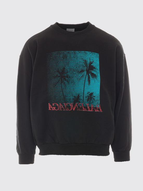 26FW 발렌시아가 팜트리 그래픽 로고 프린트 코튼 저지 맨투맨 A0016MTUVR1 1000 Black - BALENCIAGA