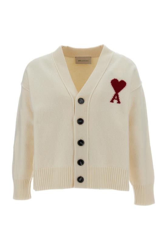 26FW 아미 하트 로고 인타르시아 V넥 가디건 UKC367018154 White