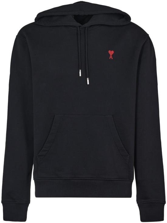 26FW 아미 스몰 하트 로고 루프백 오가닉 코튼 플리스 후드 BFUSW235730001 Black