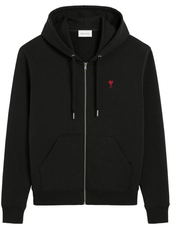 26FW 아미 스몰 하트 로고 루프백 오가닉 코튼 플리스 후드 BFUSW435730001 Black