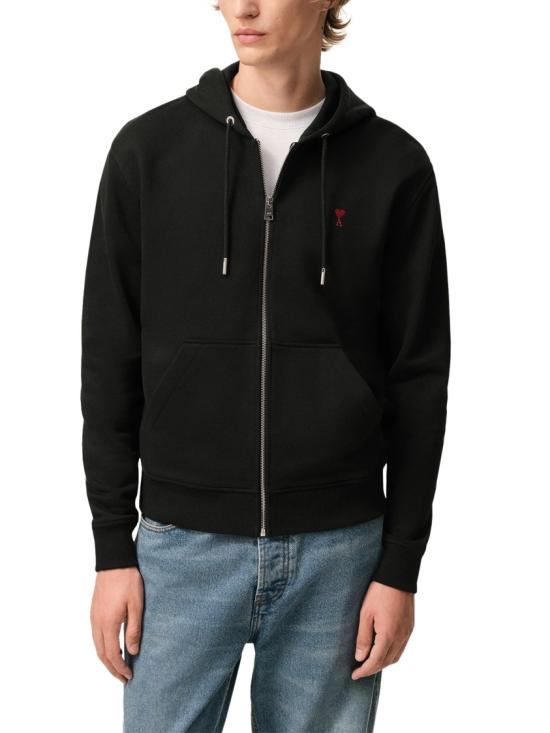 26FW 아미 스몰 하트 로고 루프백 오가닉 코튼 플리스 후드 BFUSW435730001 Black - AMI