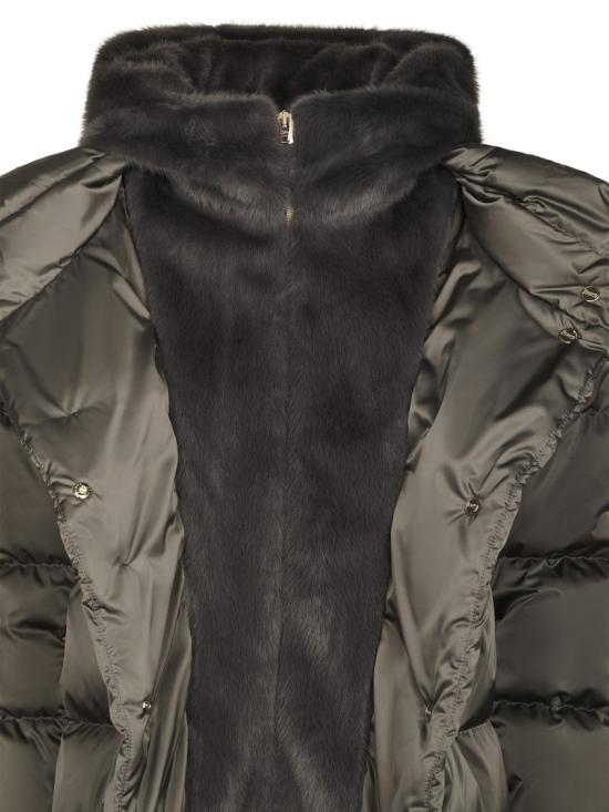 26FW 에르노 새틴 & 뉴 레이디 퍼 A셰이프 다운 자킷 PI001934D12170Z9480 Grey - HERNO