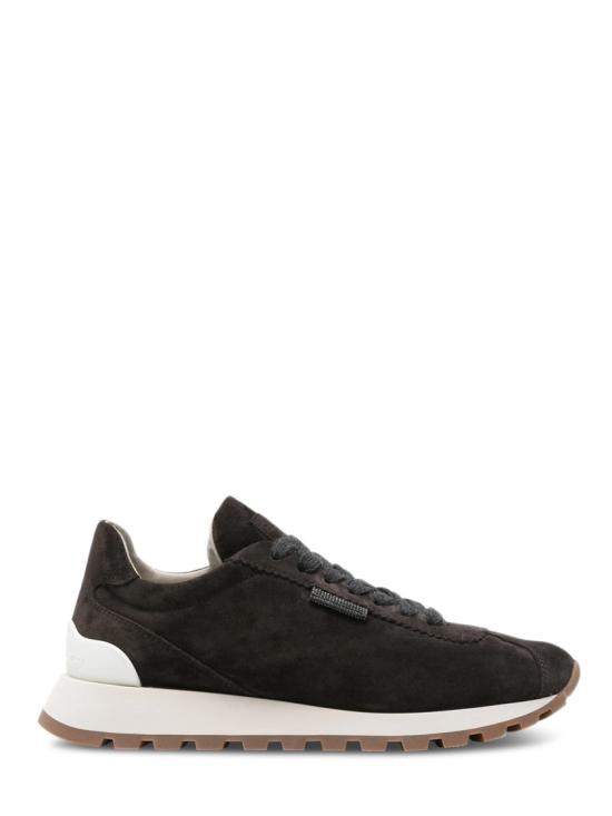 26FW 브루넬로 쿠치넬리 샤이니 탭 디테일 스웨이드 러닝 스니커즈 MZSFG2110C9795 Black