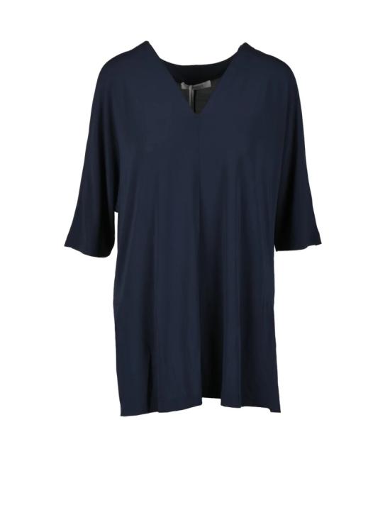  막스마라 탑 블루 브이넥 스트레치 비스코스 저지 블라우스