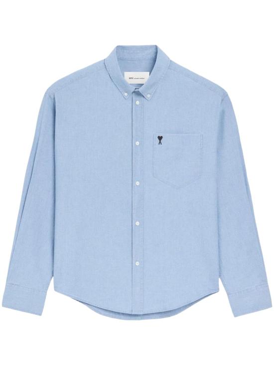 26FW 아미 스몰 하트 로고 박시 자수 셔츠 HSH822CO0031450 Blue