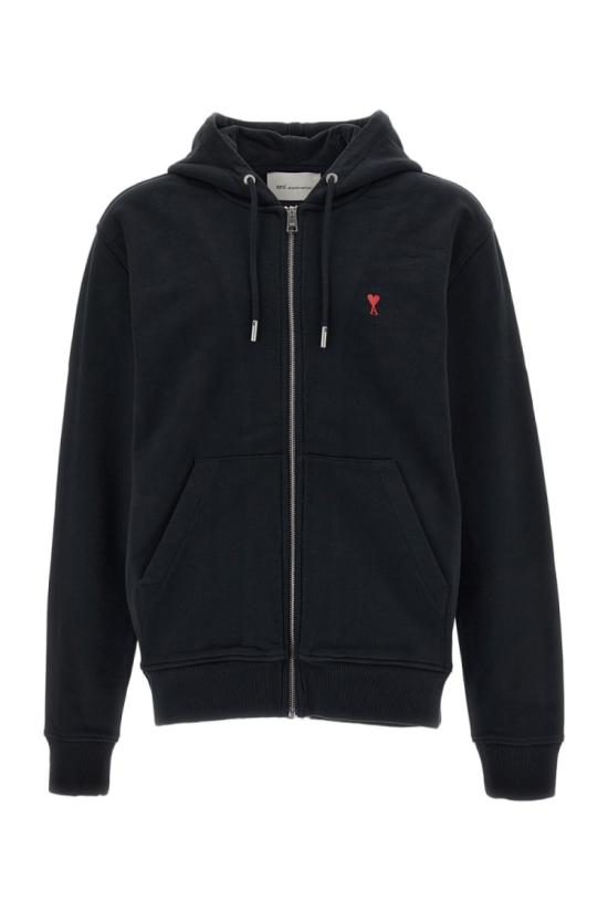 26FW 아미 스몰 하트 로고 루프백 오가닉 코튼 플리스 후드 BFUSW435730001 Black