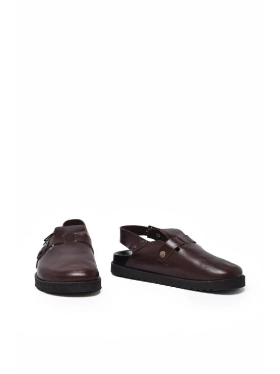 25FW Officine X Post 플랫 슈즈 조절 가능한 스트랩과 고무 밑창이 있는 갈색 가죽 신발 - OTHER BRANDS