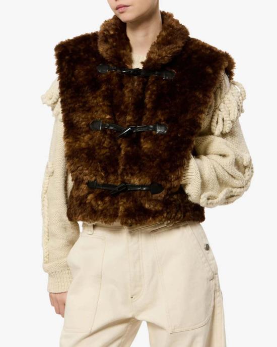  이자벨마랑 코트 이자벨 마랑 조시아 퍼 베스트 재킷 브라운 - ISABEL MARANT