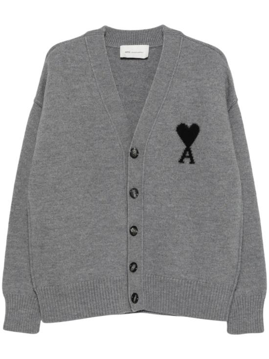 26FW 아미 하트 로고 인타르시아 V넥 가디건 UKC367018A273 Grey
