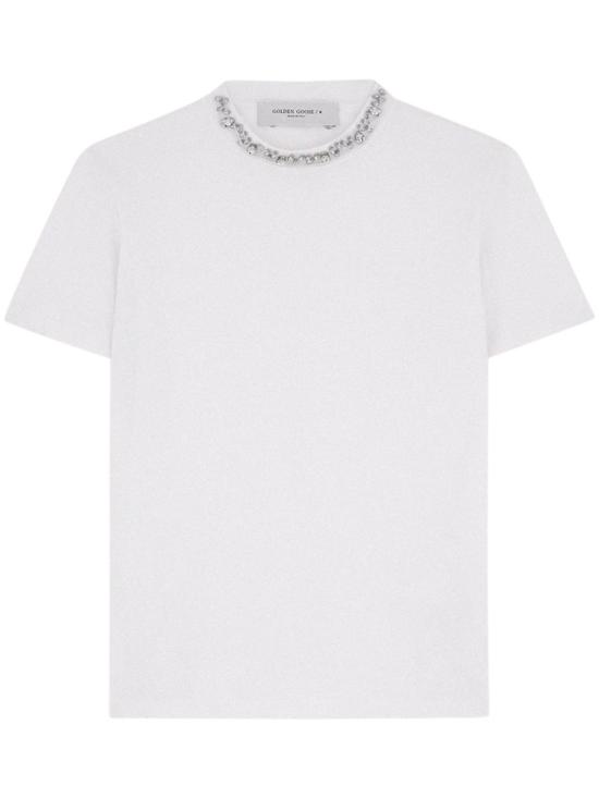 26FW 골든구스 카보숑 크리스탈 티셔츠 GWP01220P00067310363 White