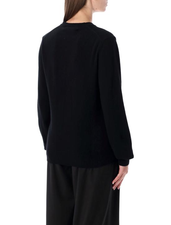 26FW 꼼데가르송 플레이 블랙 하트 x 라인스톤 브이넥 스웨터 AXN804051 BLACK - COMME DES GARCONS