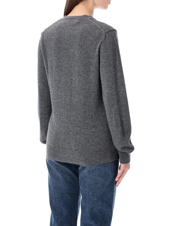 26FW 꼼데가르송 플레이 레드 하트 x 라인스톤 브이넥 스웨터 AXN801051 3 GREY - COMME DES GARCONS