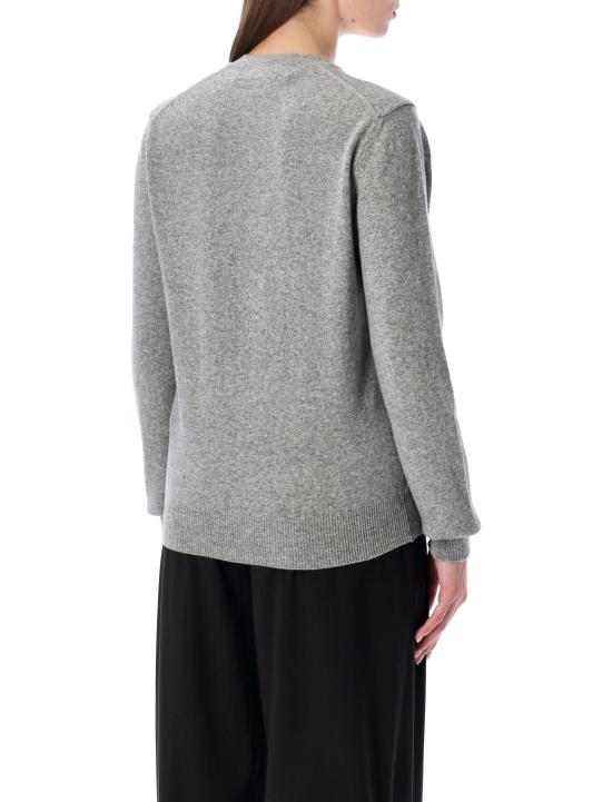 26FW 꼼데가르송 플레이 블랙 하트 x 라인스톤 라운드 넥 가디건 AXN805051 2 LIGHT GREY - COMME DES GARCONS