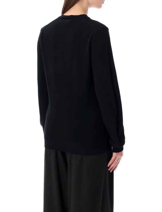 26FW 꼼데가르송 플레이 레드 하트 x 라인스톤 브이넥 스웨터 AXN801051 BLACK - COMME DES GARCONS