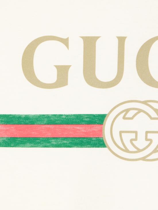  구찌 로고 프린트 코튼 저지 실크 티셔츠 865015XJHUF9280 White - GUCCI